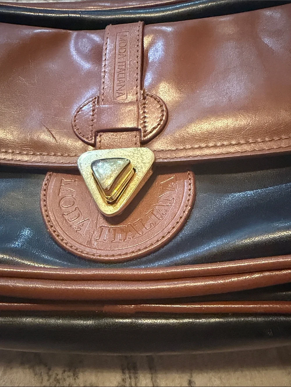 Leather Two-Tone Brown and Black Messenger Bag